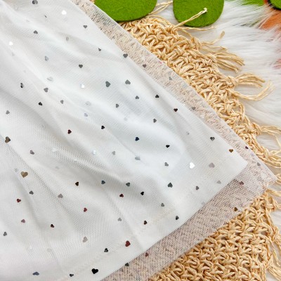  Vestido Manga Curta com Tule de Corações - Off White 